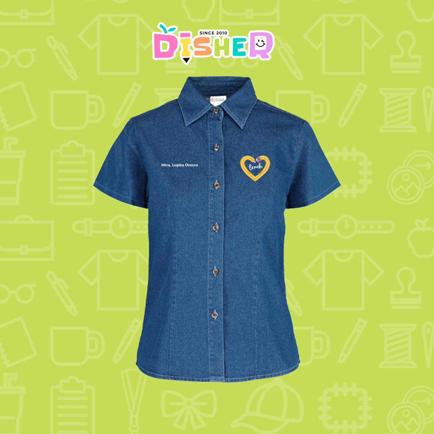 CBMC-D-100: Camisa Bordada Mezclilla Manga Corta Dama I Lápiz teach