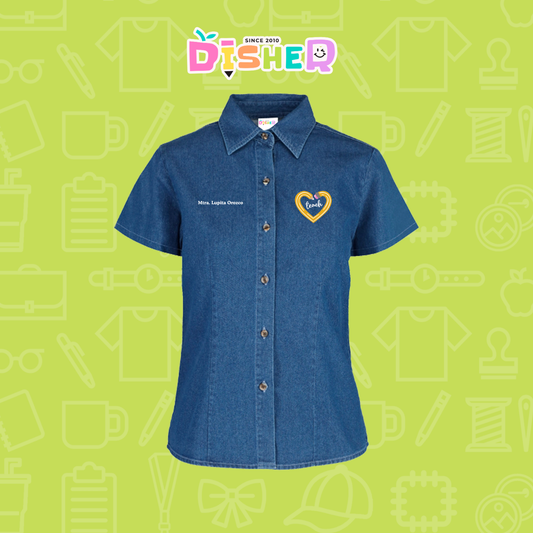 CBMC-D-100: Camisa Bordada Mezclilla Manga Corta Dama I Lápiz teach