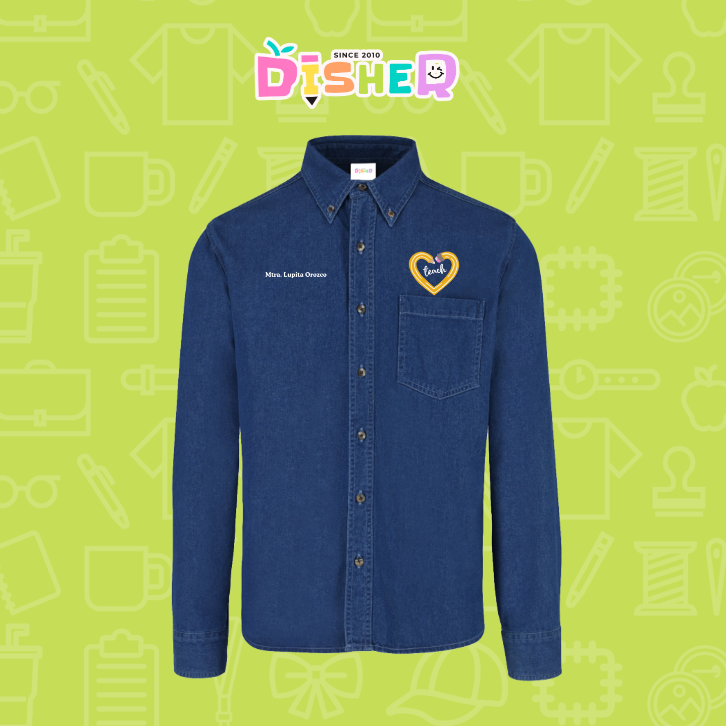 CBML-C-100: Camisa Bordada Mezclilla Manga Larga Caballero I Lápiz teach