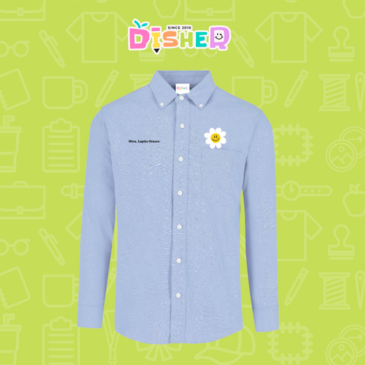 CBOL-C-023: Camisa Bordada Oxford Manga Larga Caballero I Flor blanca