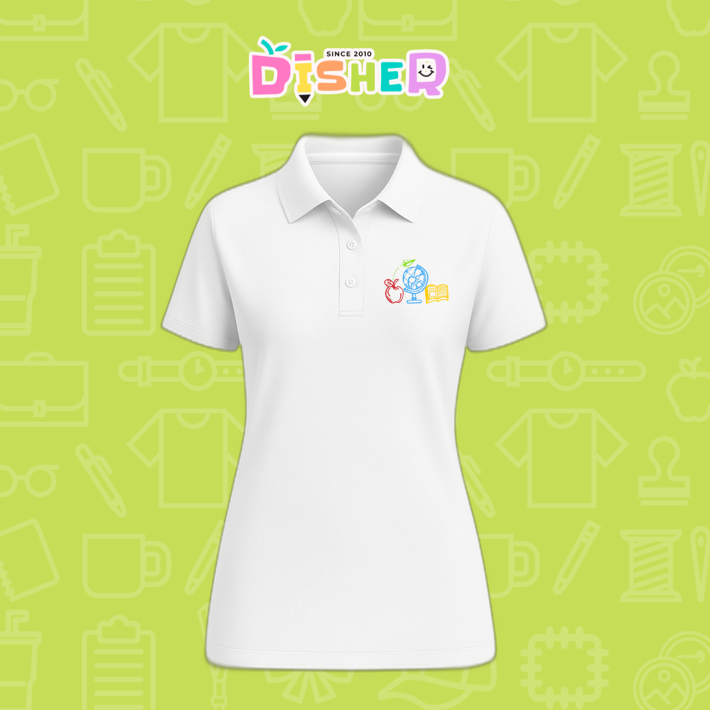 PBD-D-071: Polo Bordada Dry Fit Dama I Globo terráqueo trazos
