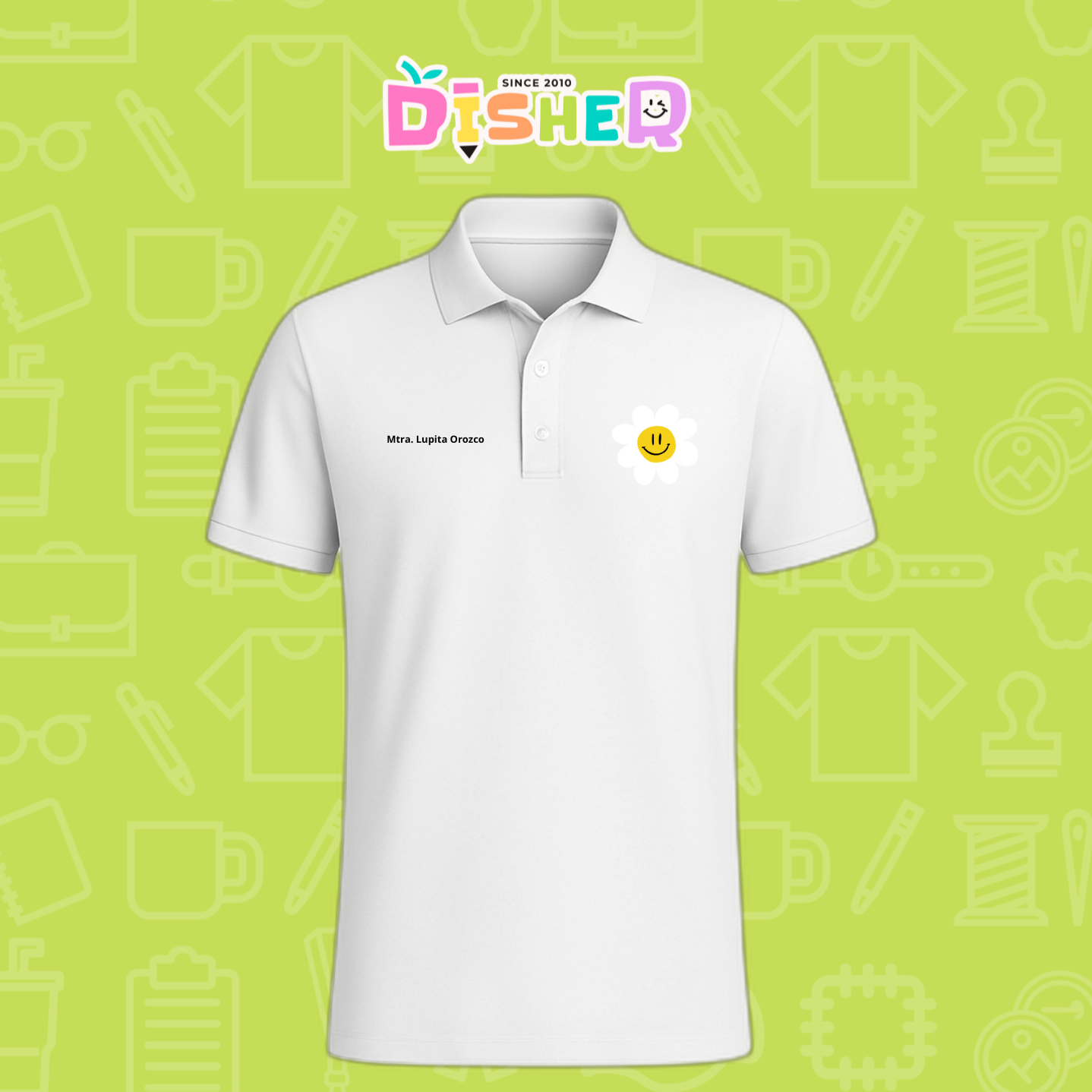 PBD-C-0023: Polo Bordada Dry Fit Caballero I Flor blanca