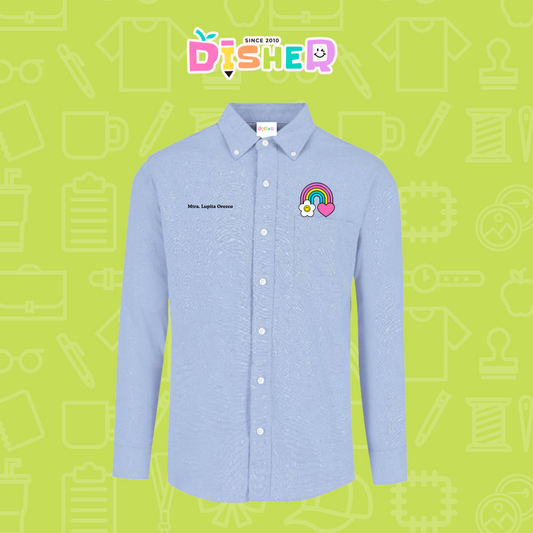 CBOL-C-025: Camisa Bordada Oxford Manga Larga Caballero I Arcoiris corazón