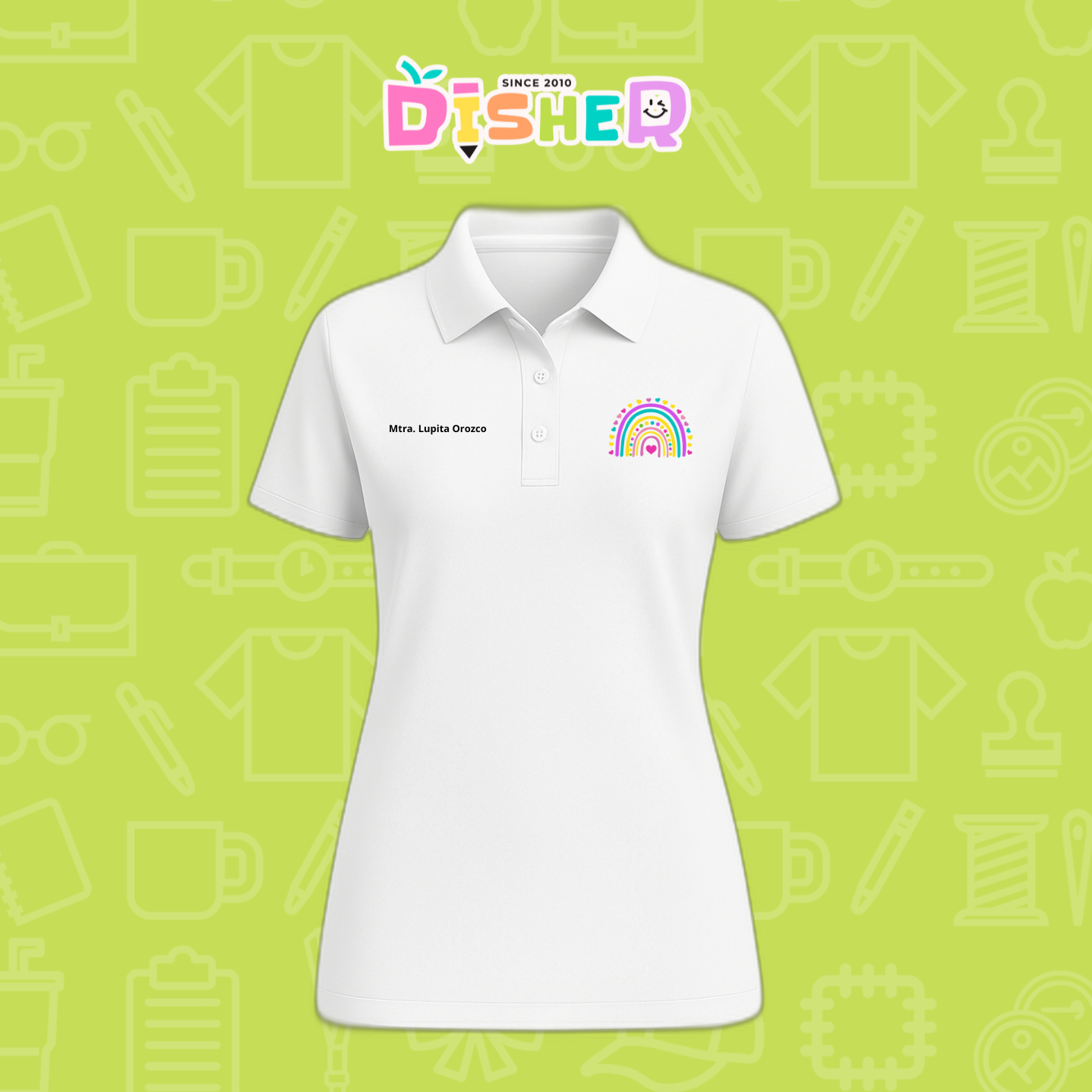 PBD-D-087: Polo Bordada Dry Fit Dama I Arcoíris corazones