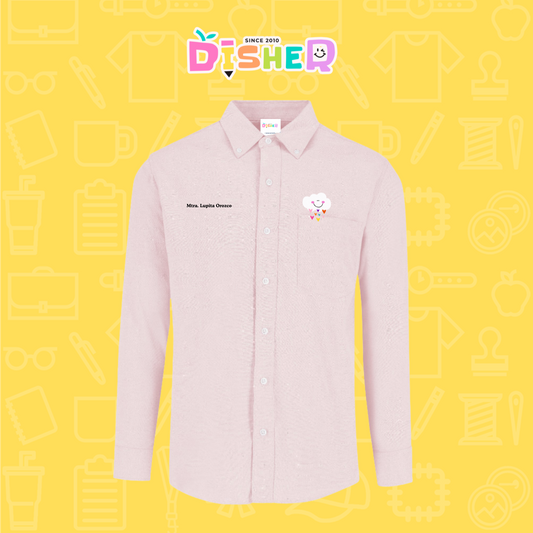 CBOL-C-022: Camisa Bordada Oxford Manga Larga Caballero I Nube corazones