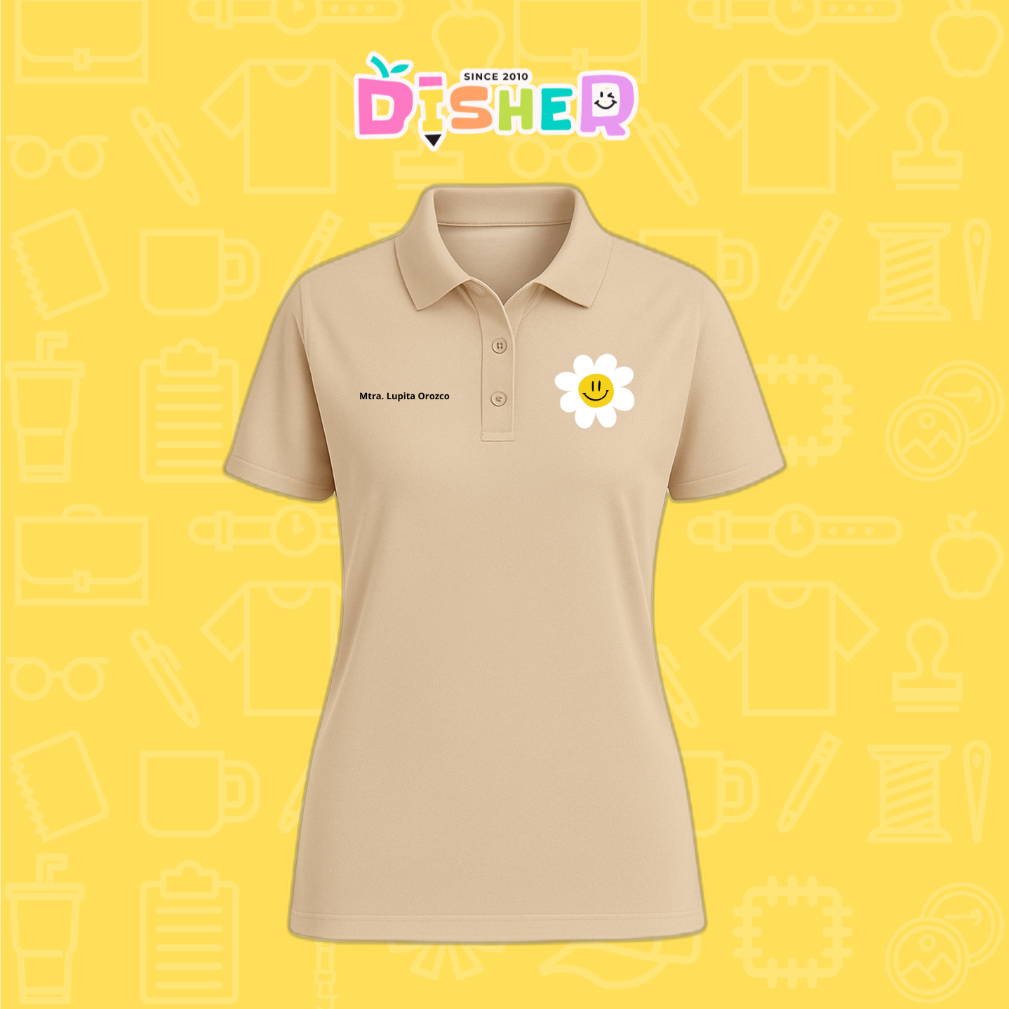 PBD-D-023: Polo Bordada Dry Fit Dama I Flor blanca