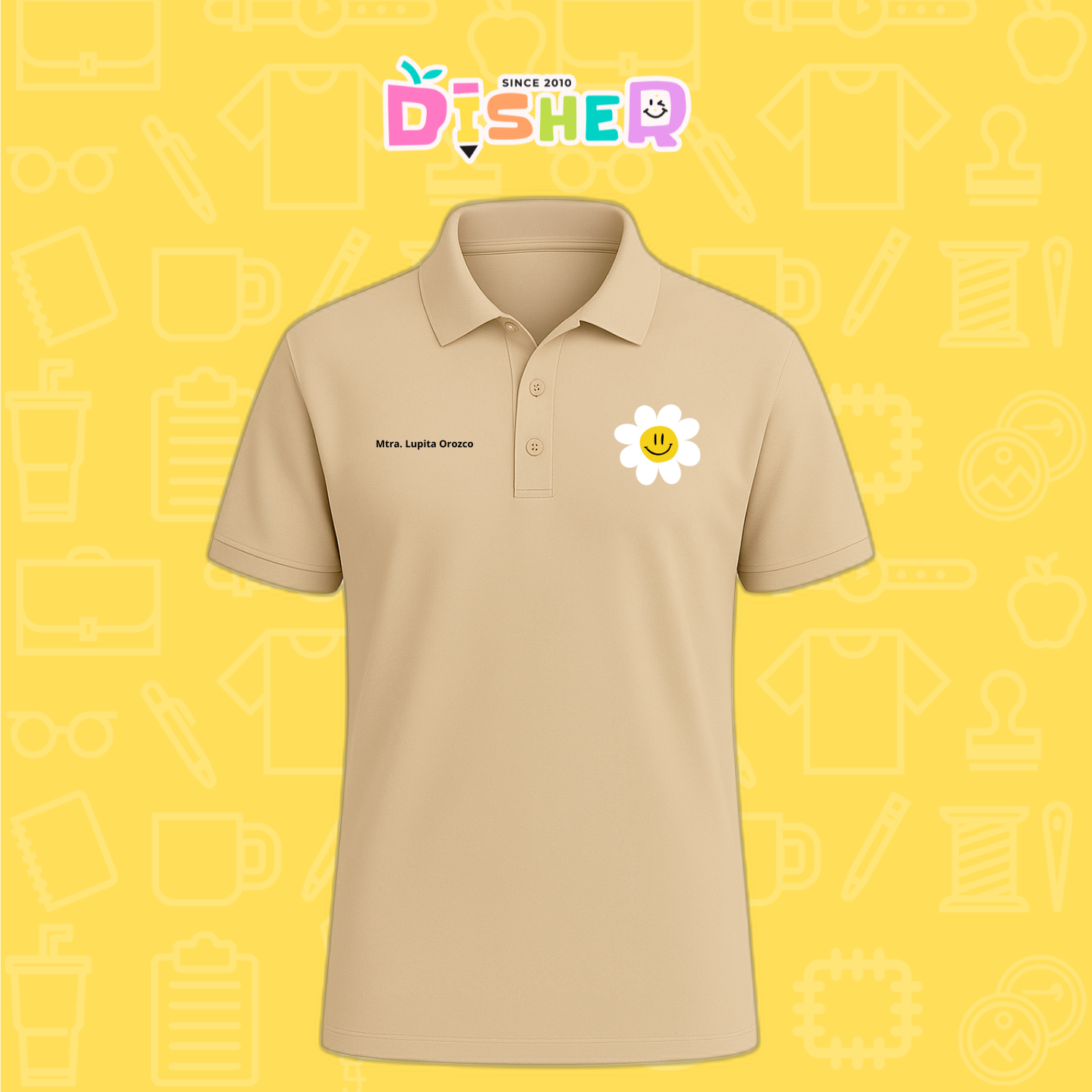 PBD-C-0023: Polo Bordada Dry Fit Caballero I Flor blanca