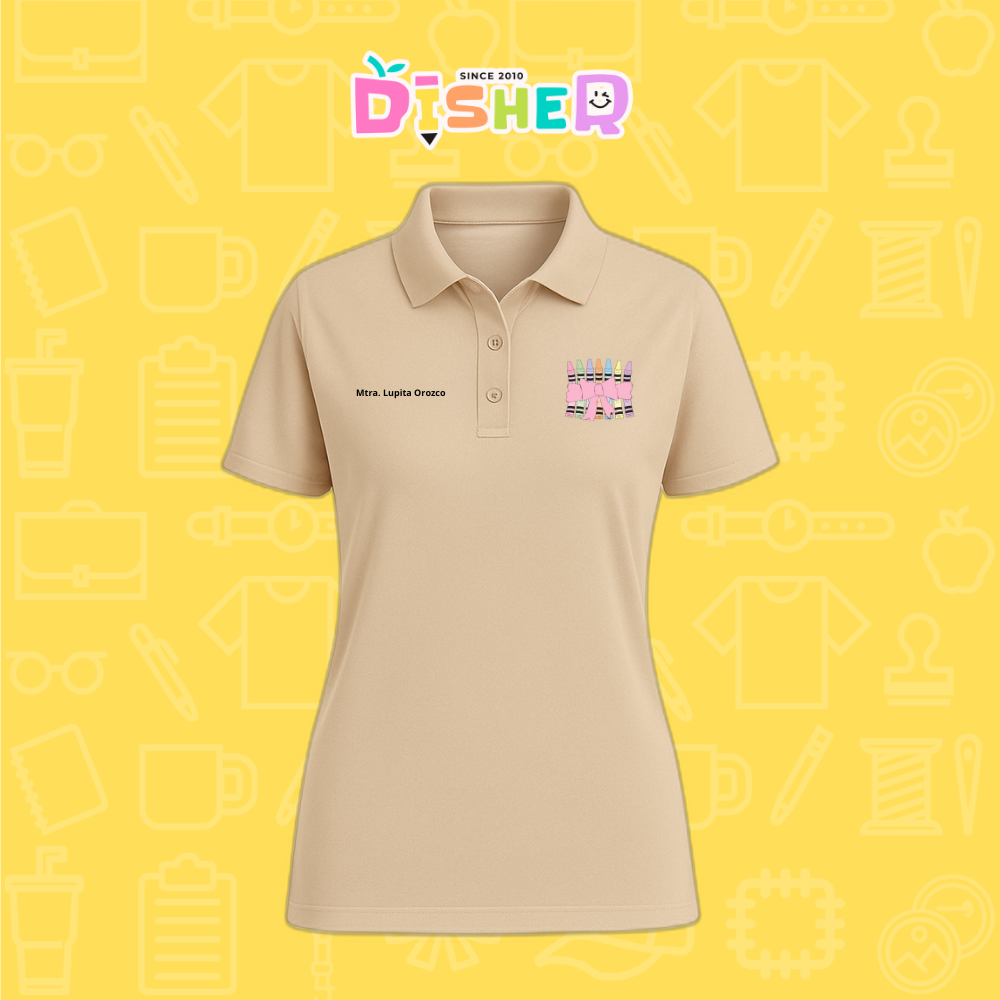 PBD-D-008 : Polo Bordada Dry Fit Dama I Crayones moño