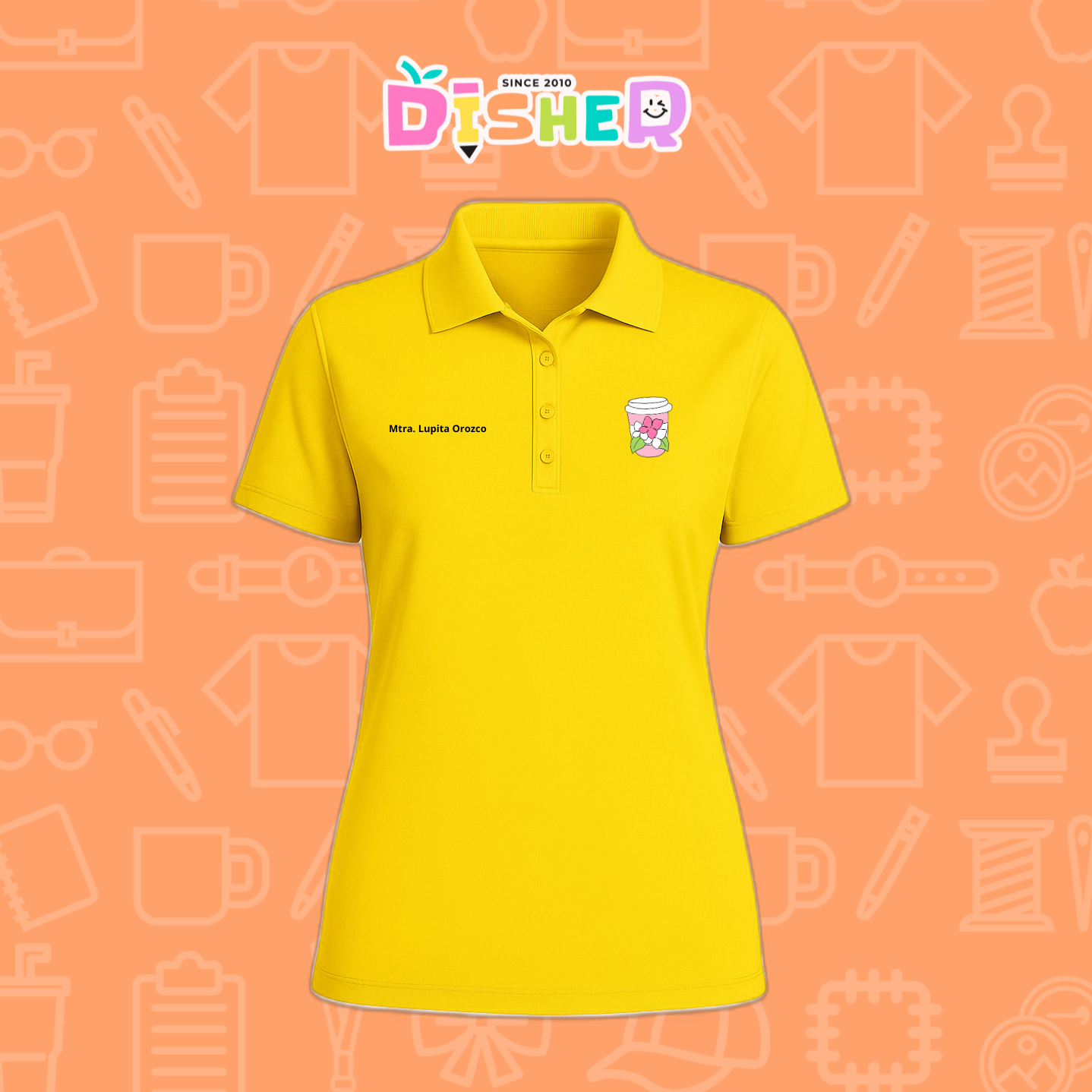 PBD-D-041: Polo Bordada Dry Fit Dama I Cafe flores
