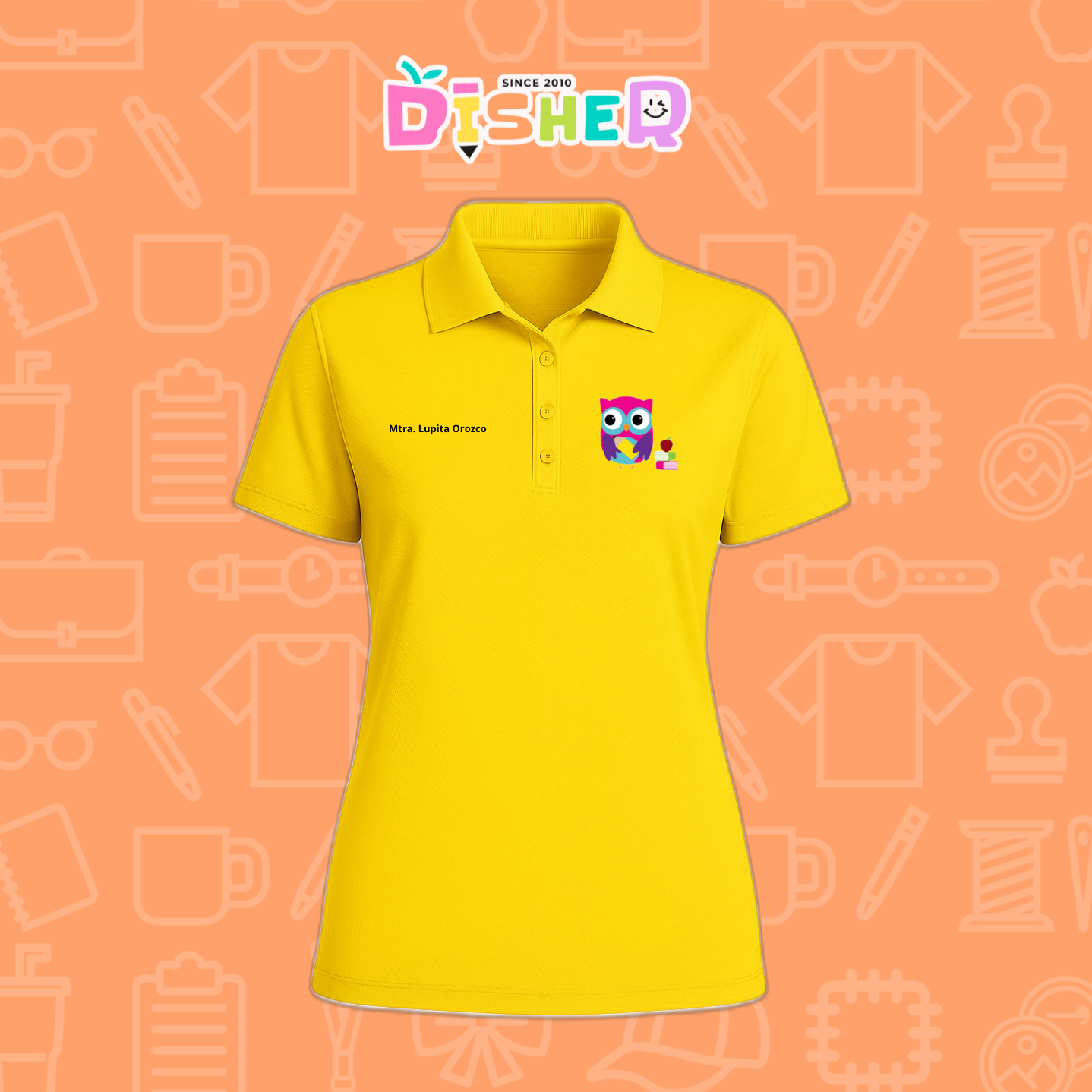 PBD-D-098: Polo Bordada Dry Fit Dama I Búho rosa