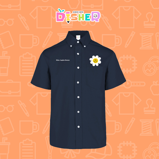 CBGC-C-023: Camisa Bordada Gabardina Manga Corta Caballero I Flor blanca