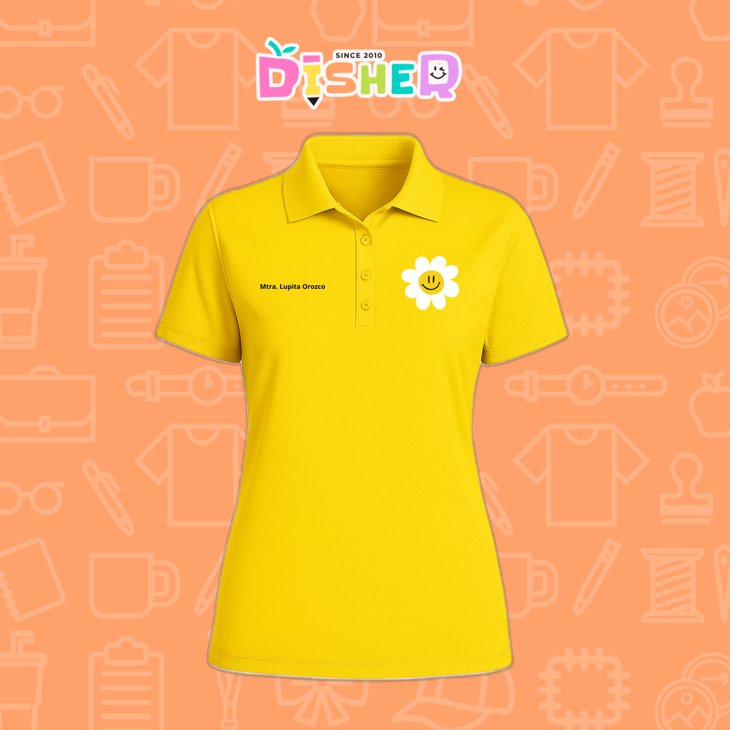 PBD-D-023: Polo Bordada Dry Fit Dama I Flor blanca