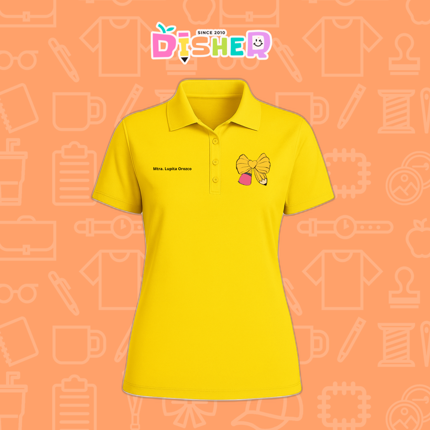 PBD-D-011 : Polo Bordada Dry Fit Dama I Moño lápiz amarillo