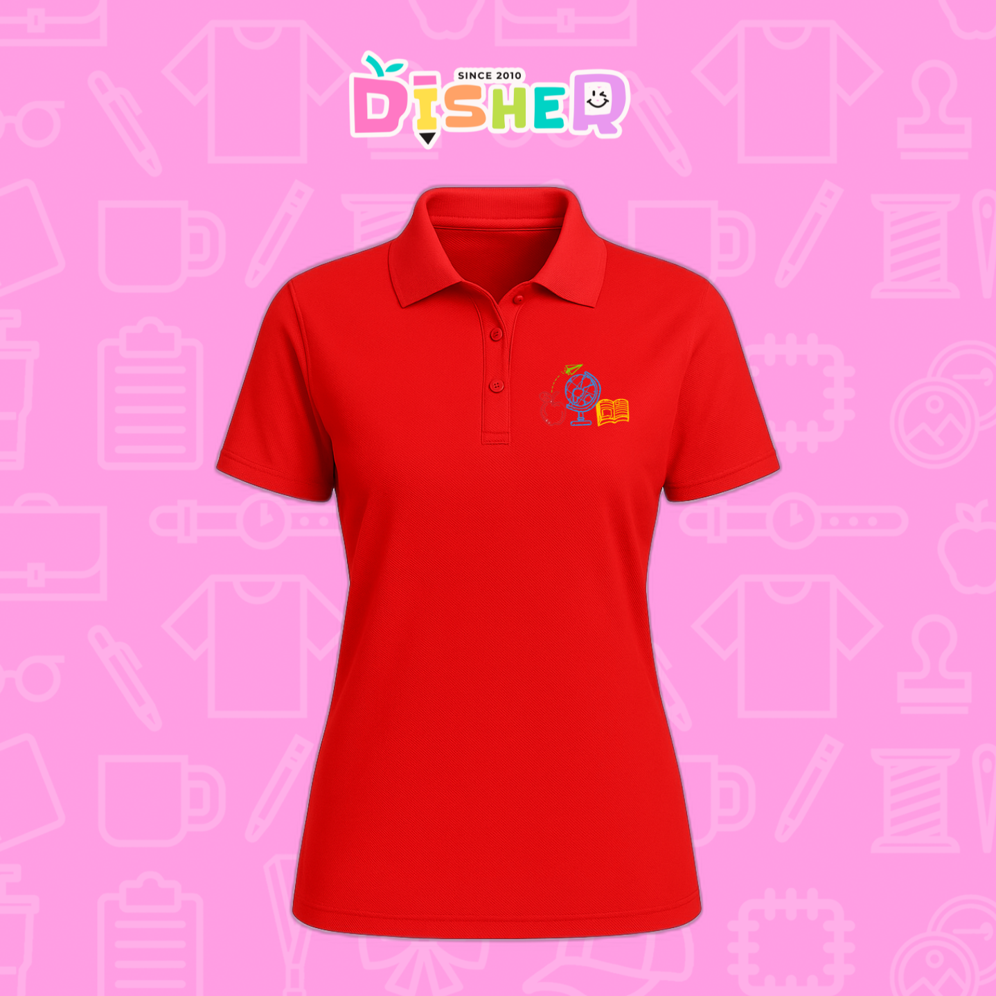 PBD-D-071: Polo Bordada Dry Fit Dama I Globo terráqueo trazos