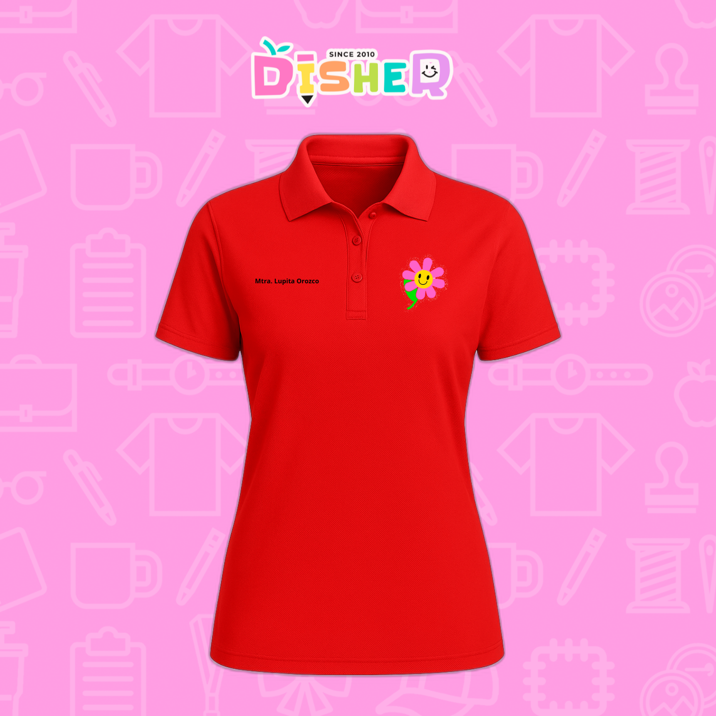 PBD-D-020: Polo Bordada Dry Fit Dama I Flor rosita
