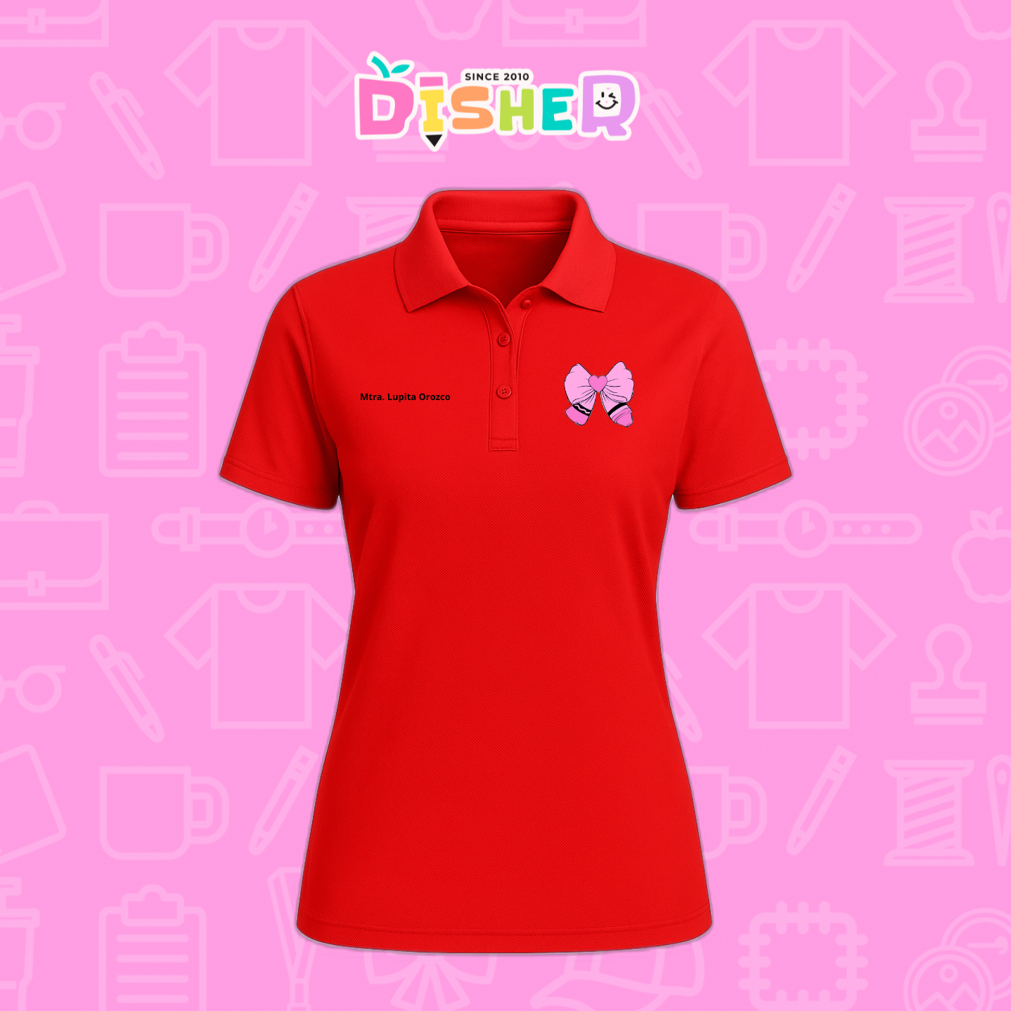PBD-D-009 : Polo Bordada Dry Fit Dama I Moño rosa crayón