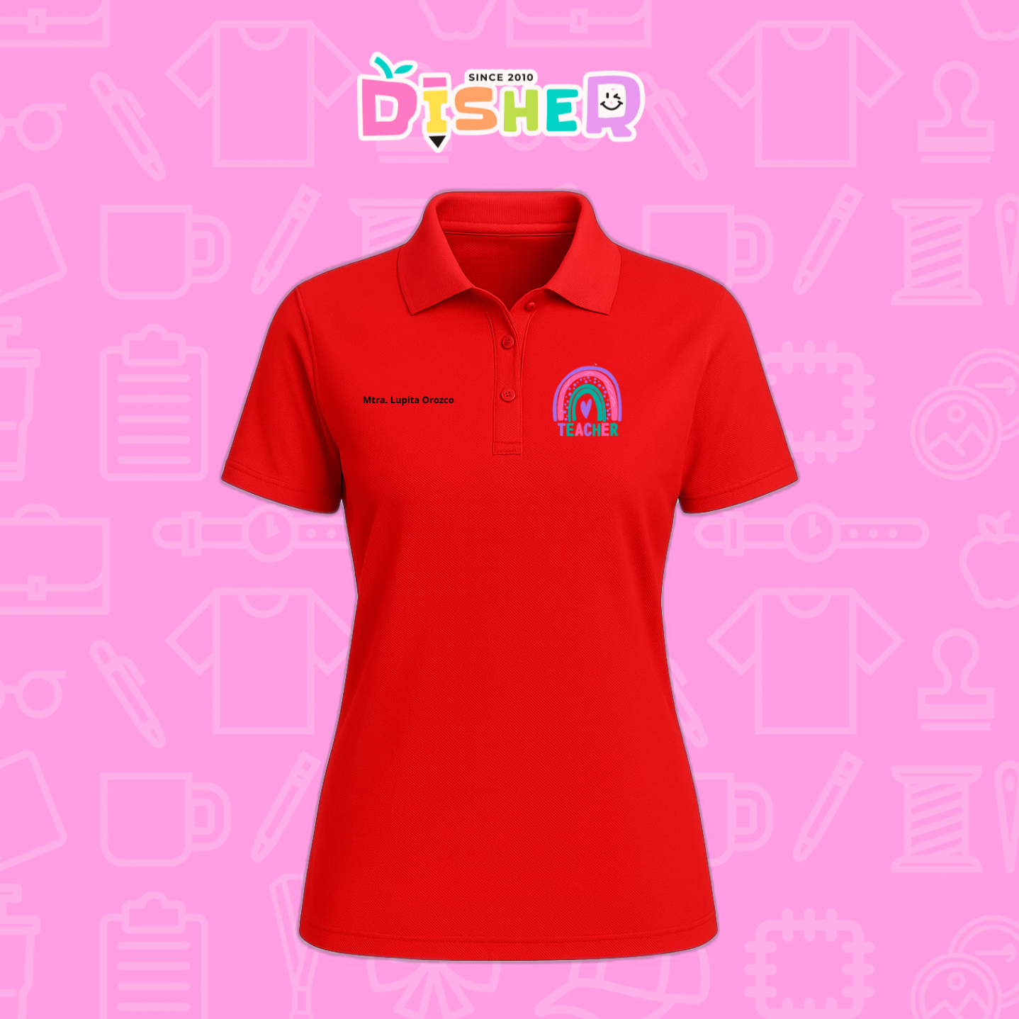 PBD-D-086: Polo Bordada Dry Fit Dama I Teacher rainbow