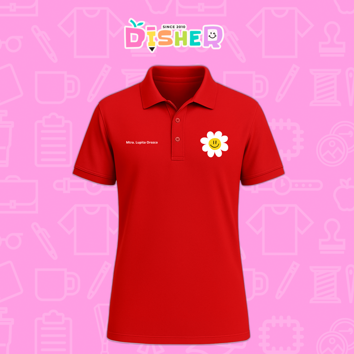 PBD-C-0023: Polo Bordada Dry Fit Caballero I Flor blanca