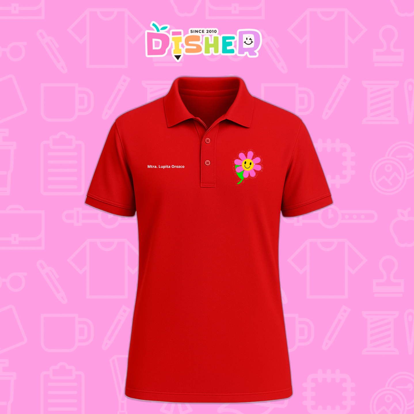 PBD-C-0020: Polo Bordada Dry Fit Caballero I Flor rosa