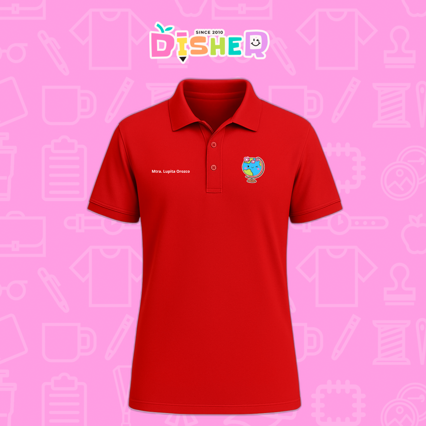 PBD-C-0038: Polo Bordada Dry Fit Caballero I Mundo con flores