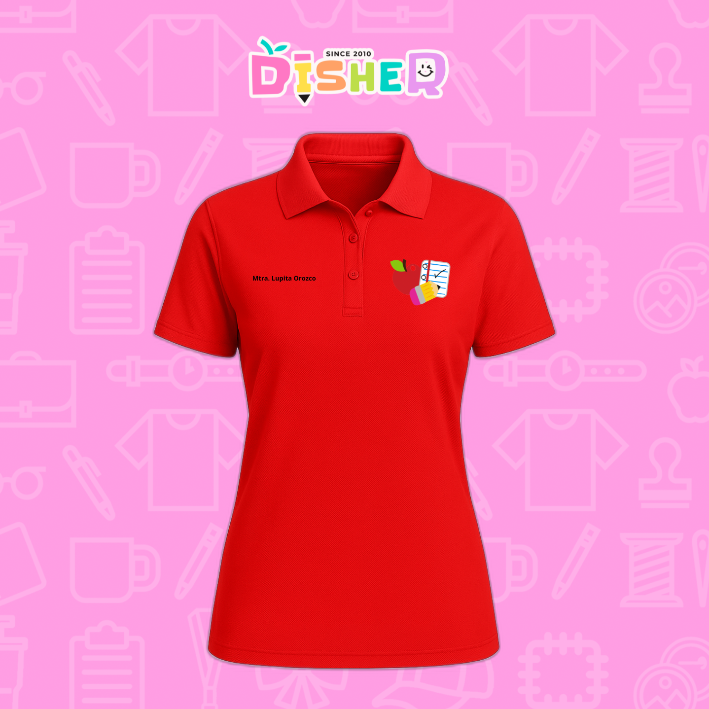 PBD-D-088: Polo Bordada Dry Fit Dama I Útiles manzana lápiz