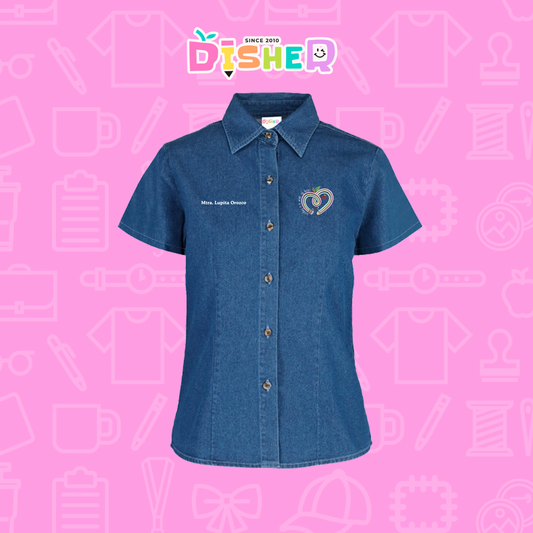 CBMC-D-013 : Camisa Bordada Mezclilla Manga Corta Dama I Corazón lápiz tonos pastel