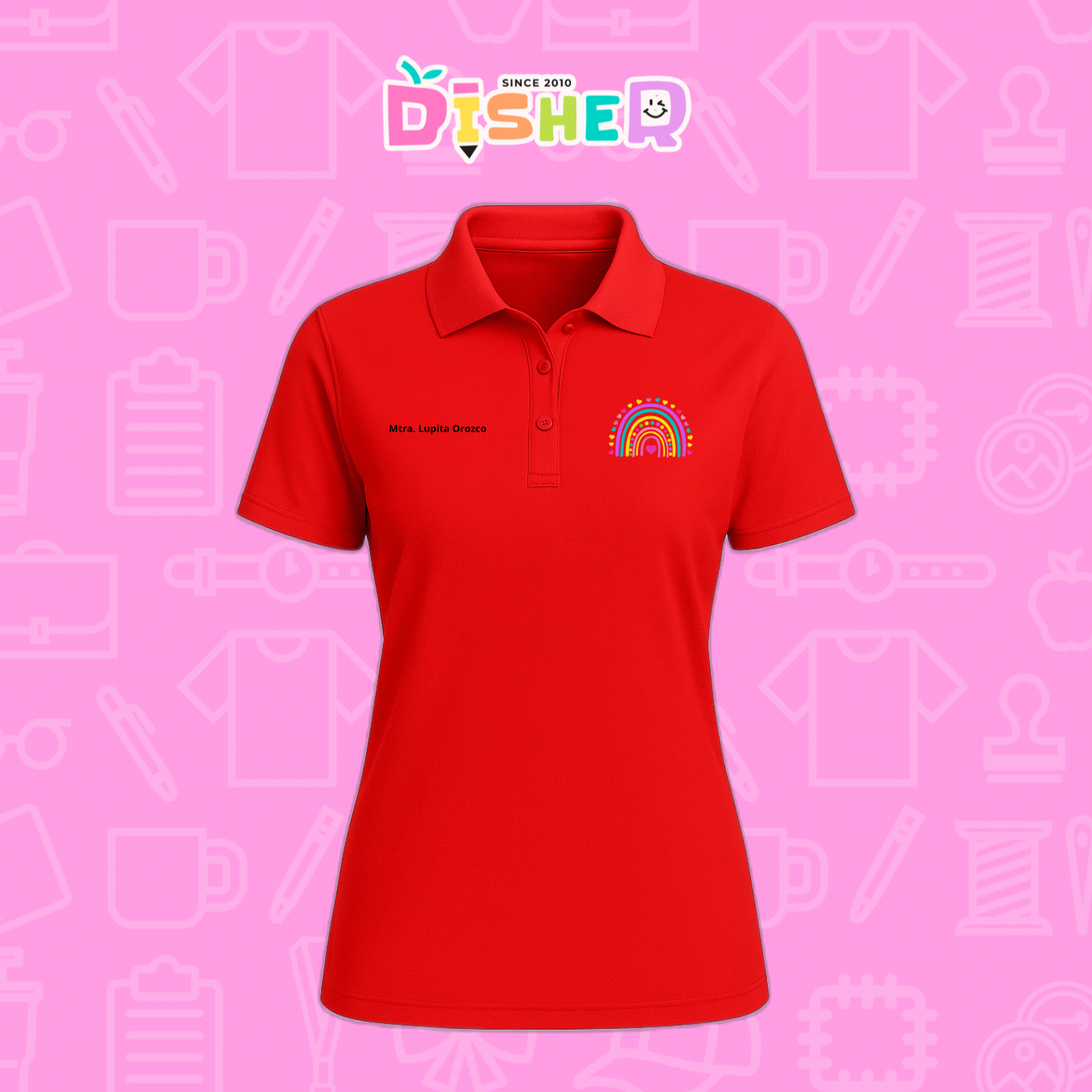 PBD-D-087: Polo Bordada Dry Fit Dama I Arcoíris corazones