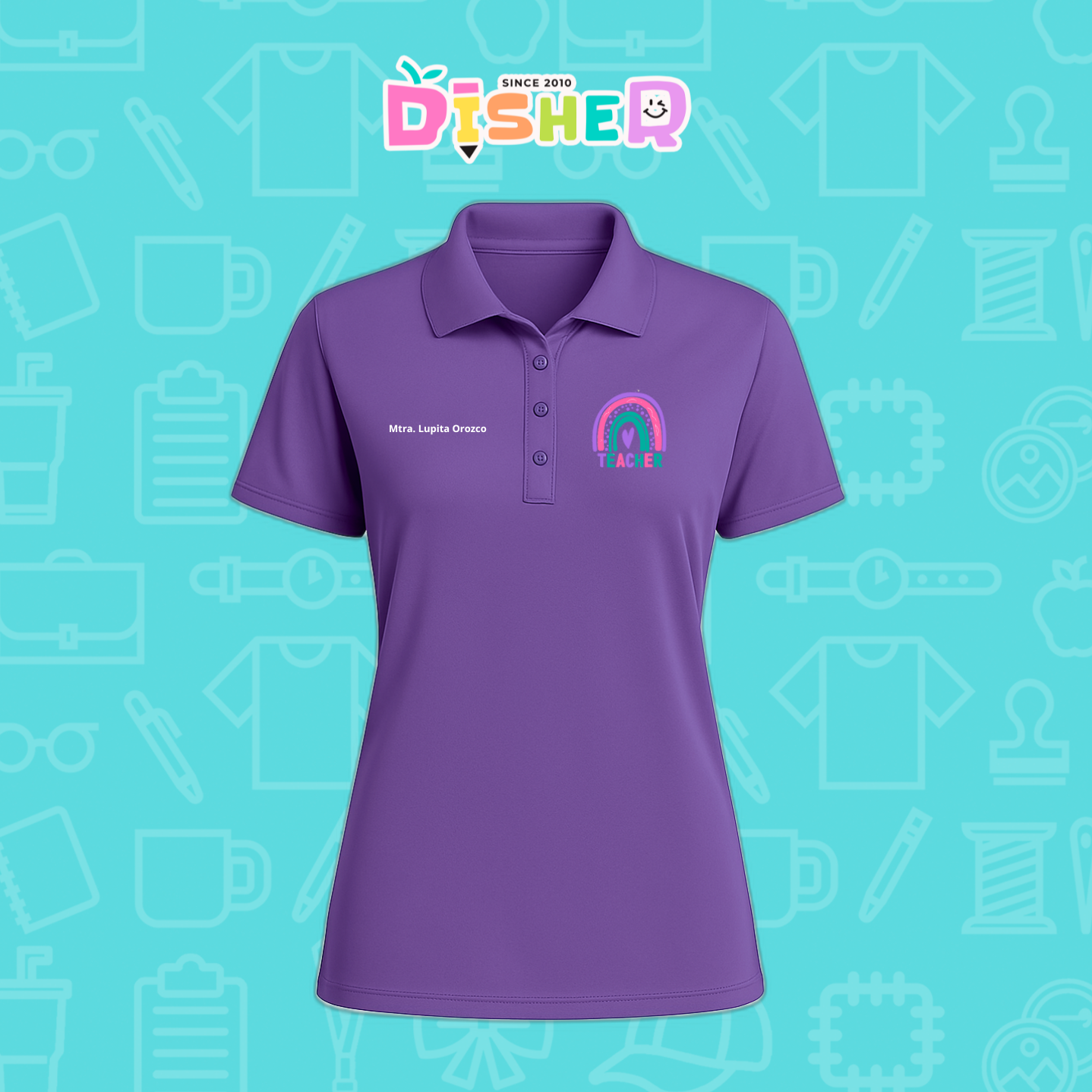 PBD-D-086: Polo Bordada Dry Fit Dama I Teacher rainbow