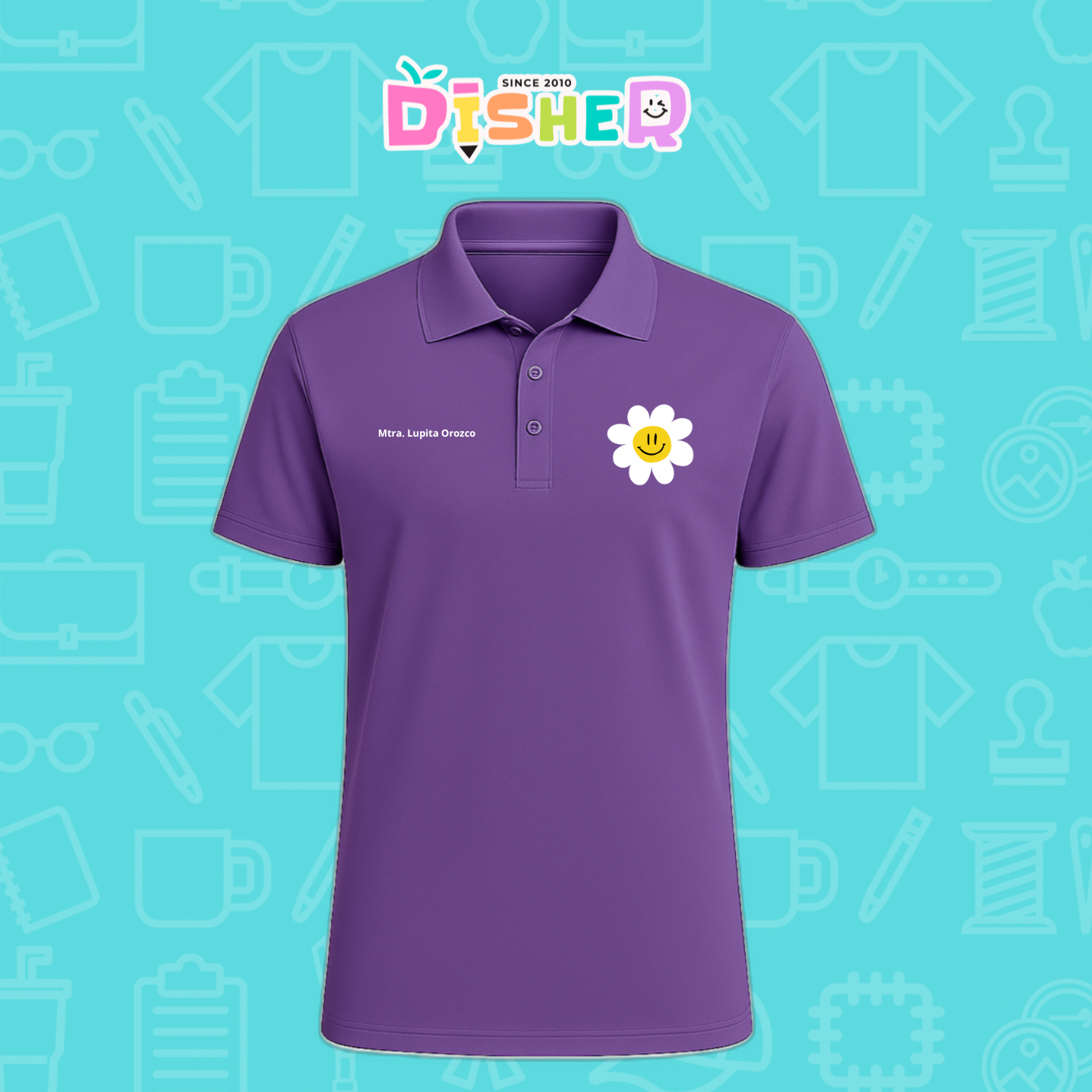 PBD-C-0023: Polo Bordada Dry Fit Caballero I Flor blanca