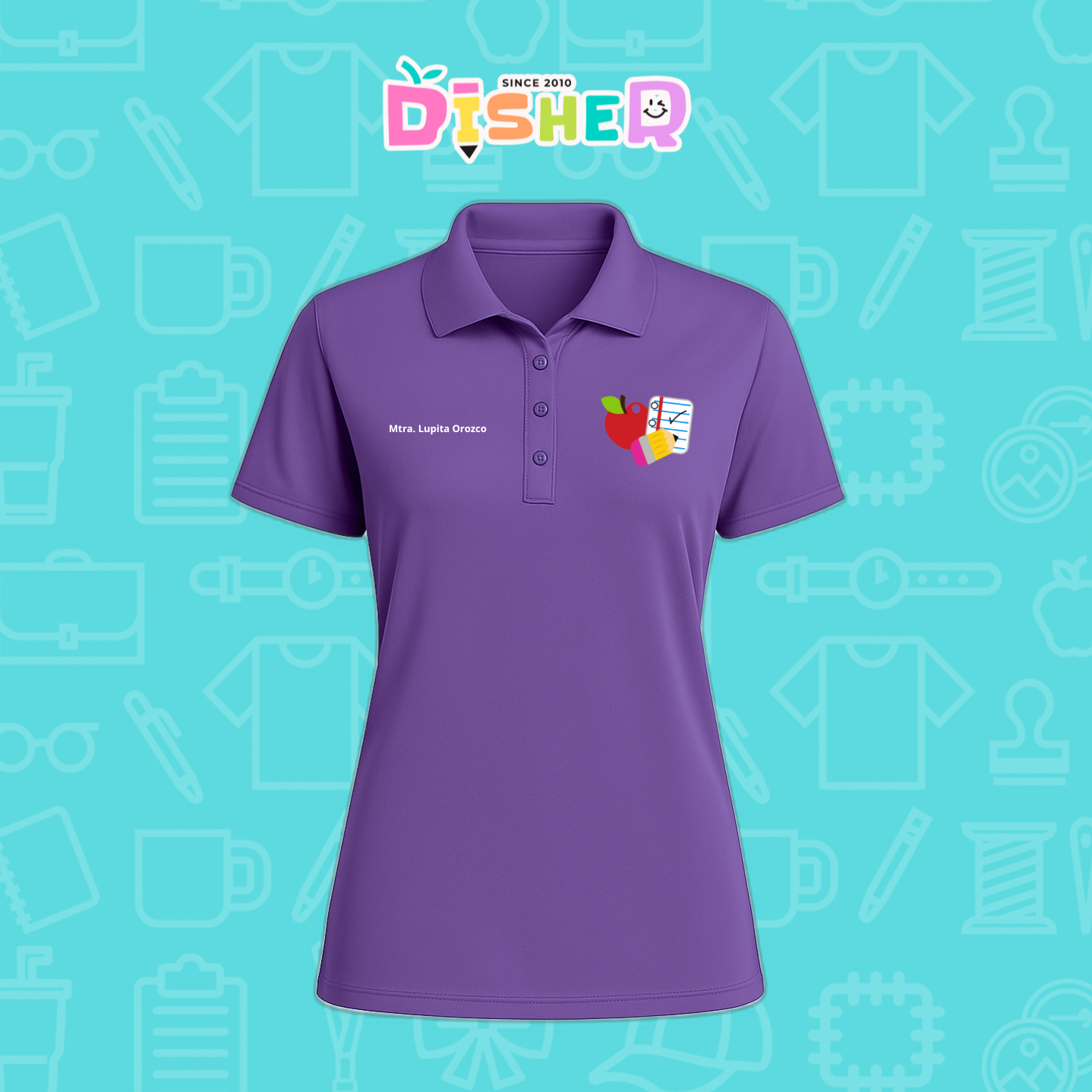 PBD-D-088: Polo Bordada Dry Fit Dama I Útiles manzana lápiz