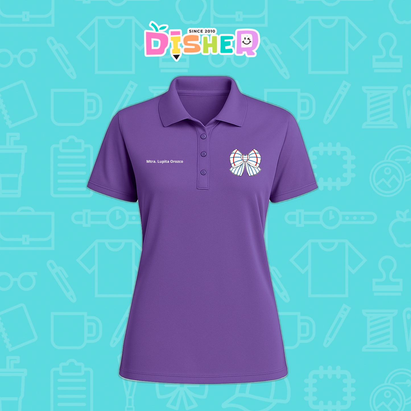 PBD-D-010 : Polo Bordada Dry Fit Dama I Moño rayas papel