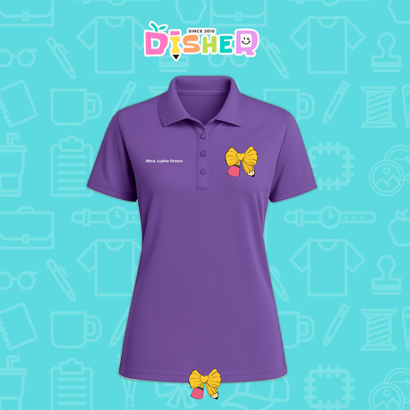 PBD-D-011 : Polo Bordada Dry Fit Dama I Moño lápiz amarillo