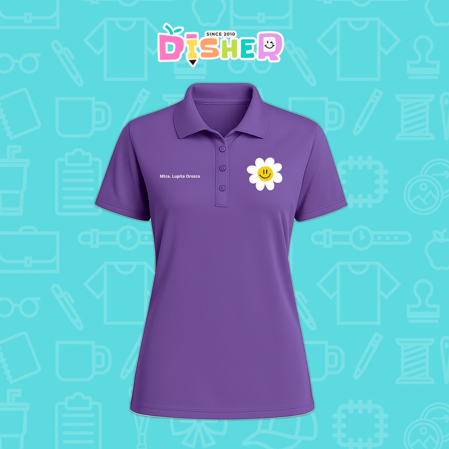 PBD-D-023: Polo Bordada Dry Fit Dama I Flor blanca