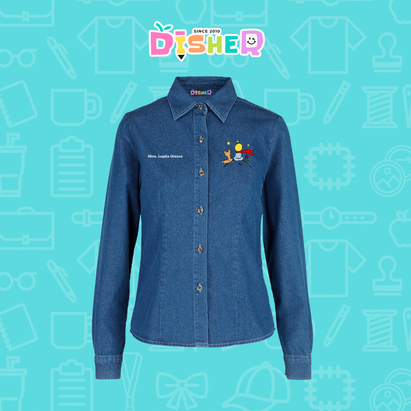 CBML-D-014: Camisa Bordada Mezclilla Manga Larga Dama I El principito