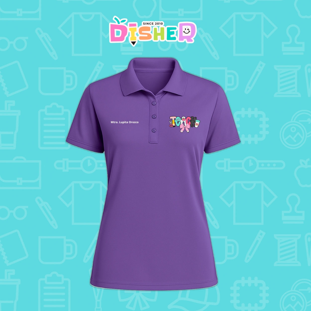 PBD-D-006 : Polo Bordada Dry Fit Dama I Teach Pink