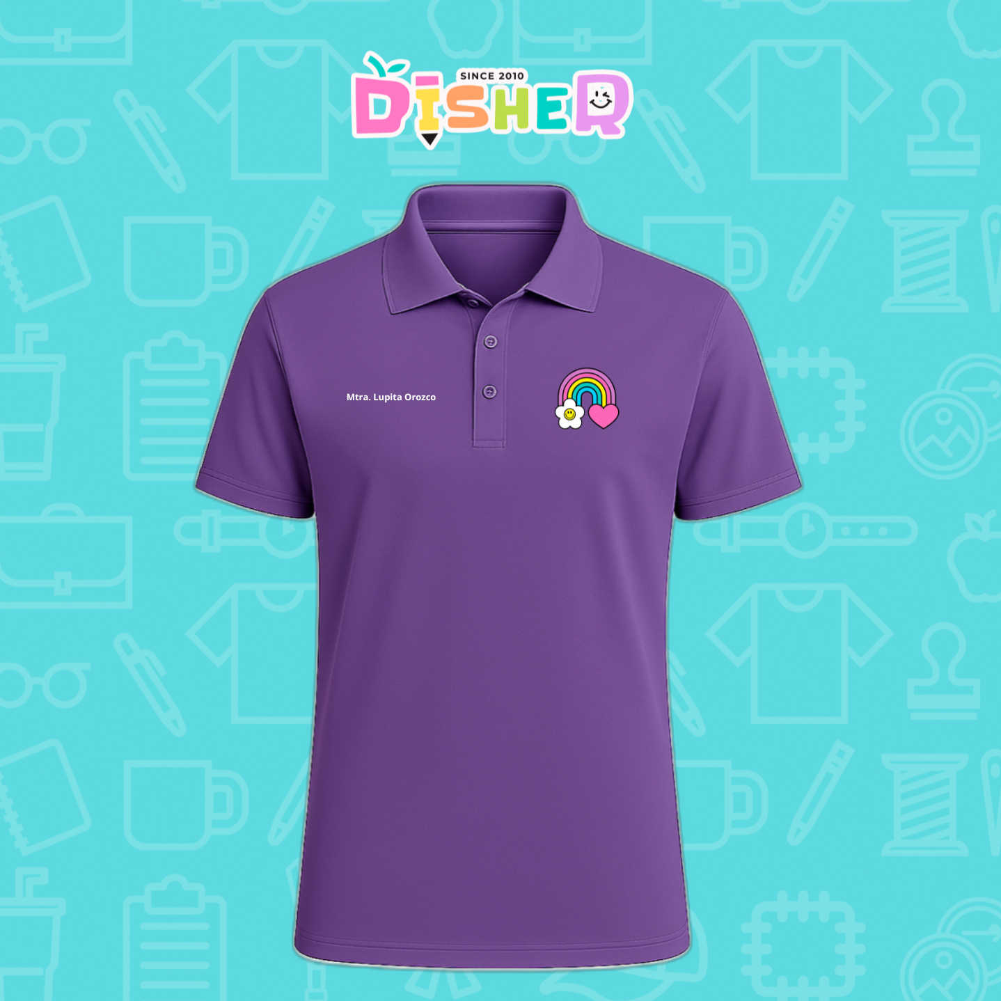 PBD-C-0025: Polo Bordada Dry Fit Caballero I Arcoíris corazón