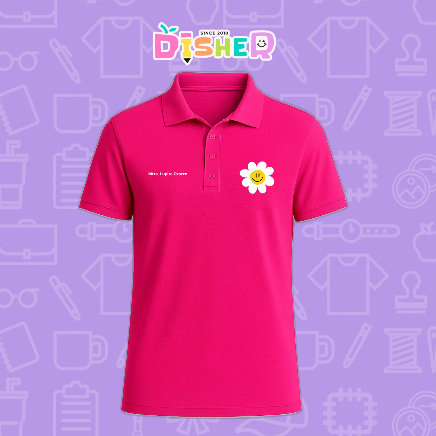 PBD-C-0023: Polo Bordada Dry Fit Caballero I Flor blanca