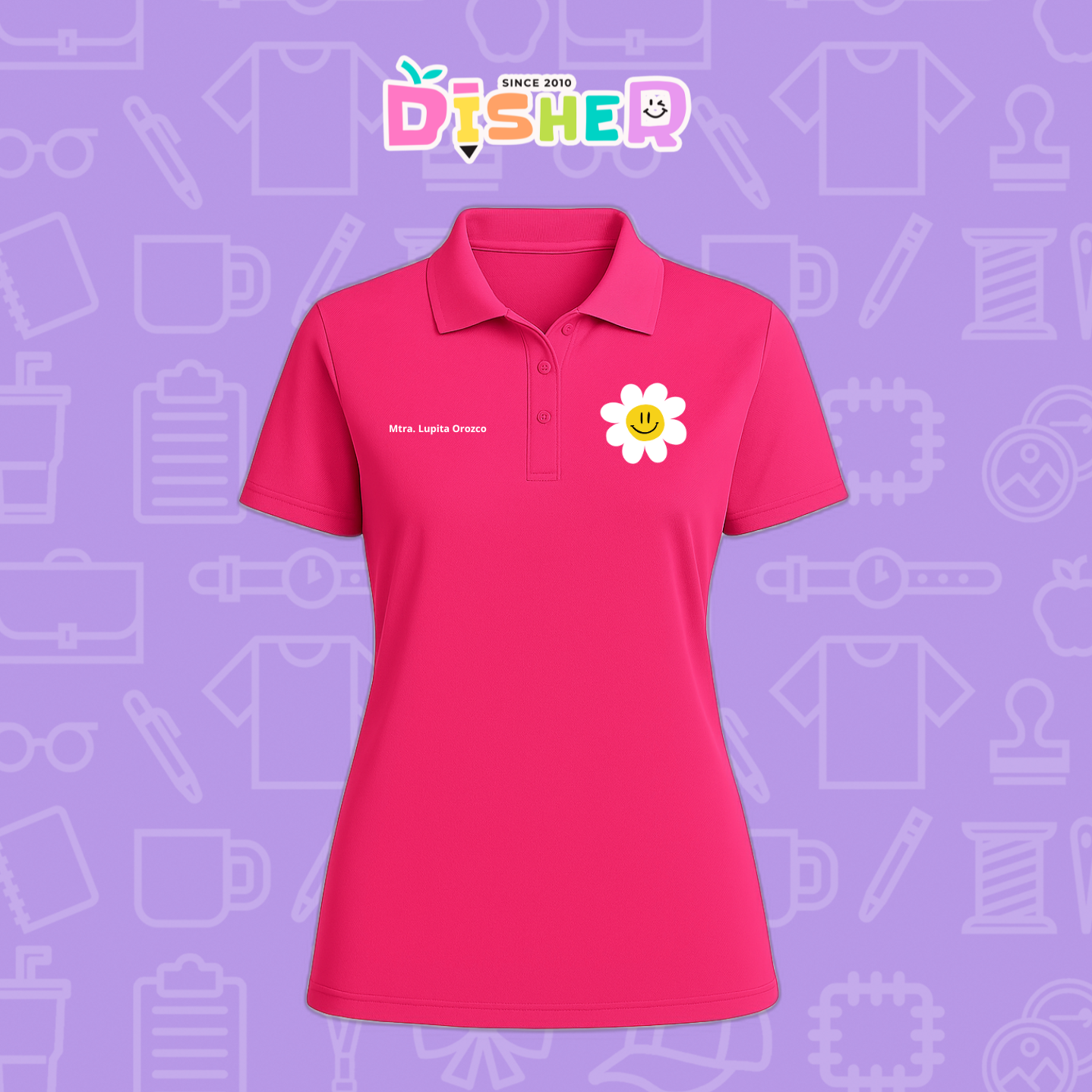 PBD-D-023: Polo Bordada Dry Fit Dama I Flor blanca