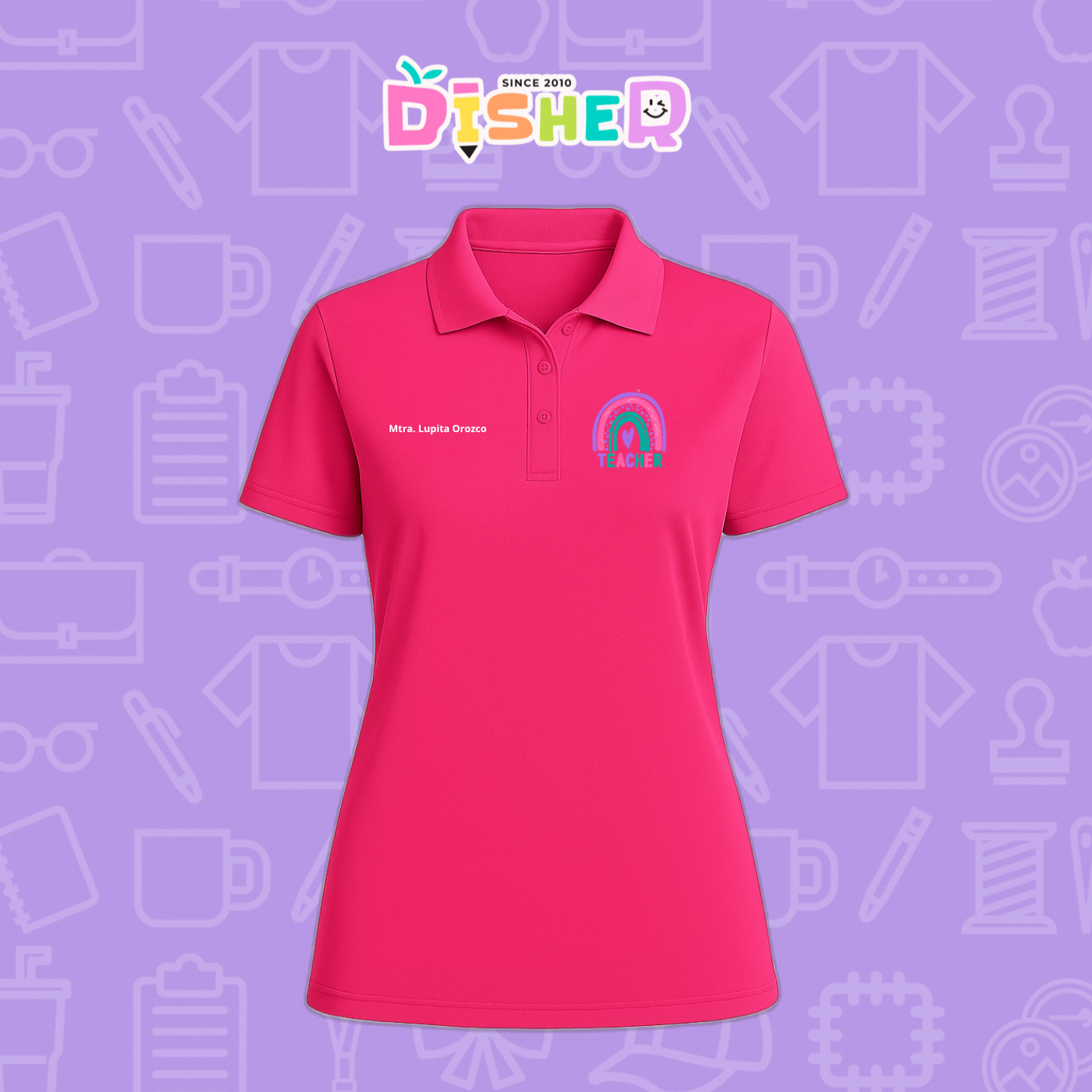 PBD-D-086: Polo Bordada Dry Fit Dama I Teacher rainbow