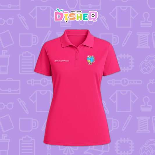 PBD-D-038: Polo Bordada Dry Fit Dama I Mundo con flores