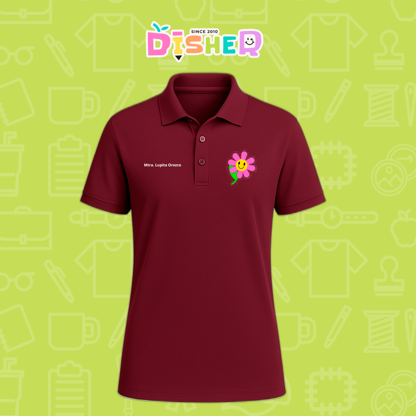 PBD-C-0020: Polo Bordada Dry Fit Caballero I Flor rosa
