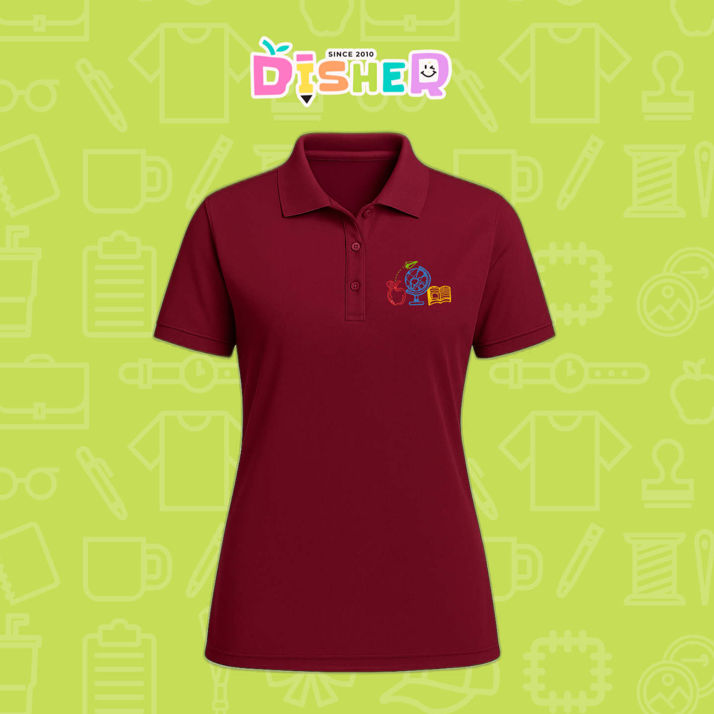 PBD-D-071: Polo Bordada Dry Fit Dama I Globo terráqueo trazos
