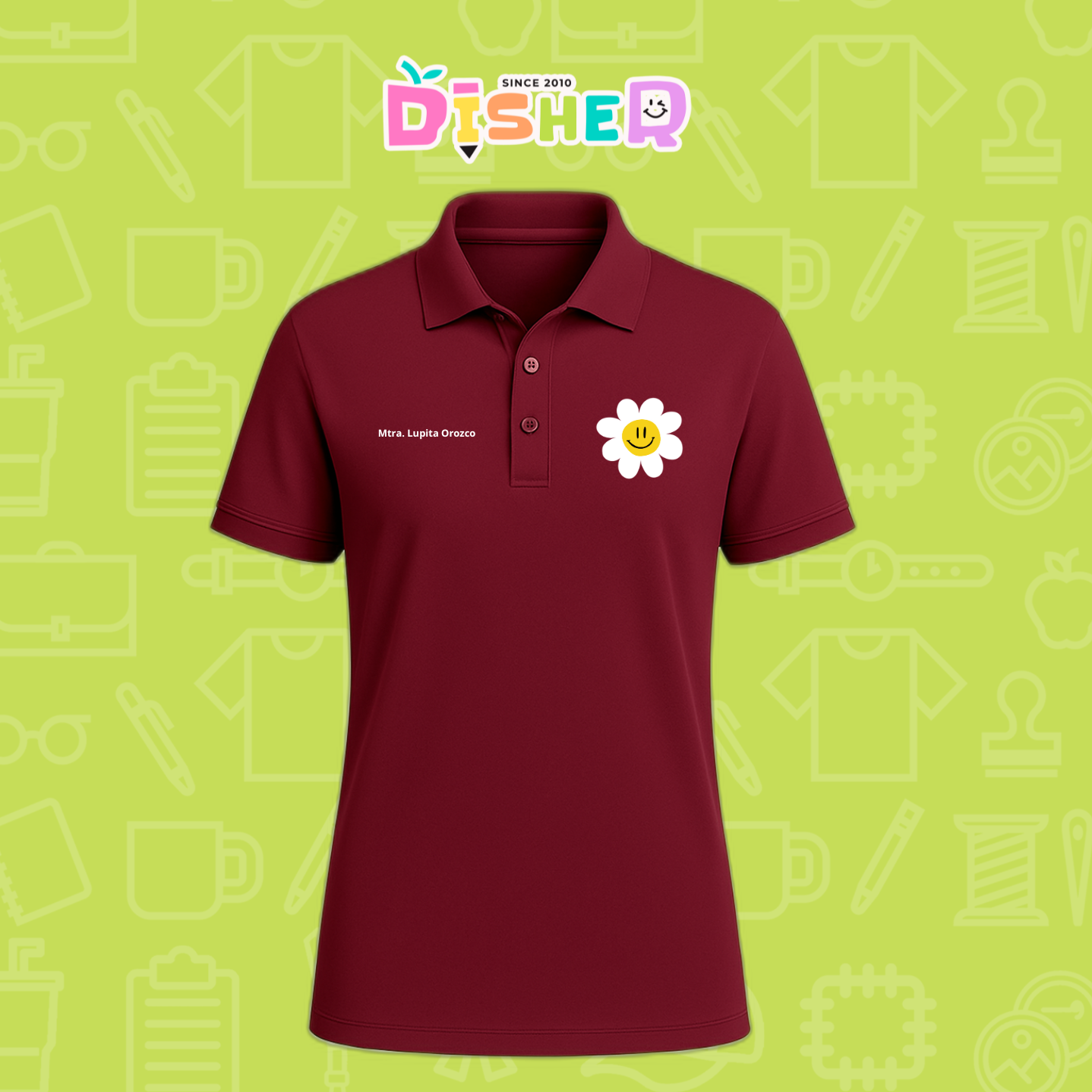 PBD-C-0023: Polo Bordada Dry Fit Caballero I Flor blanca