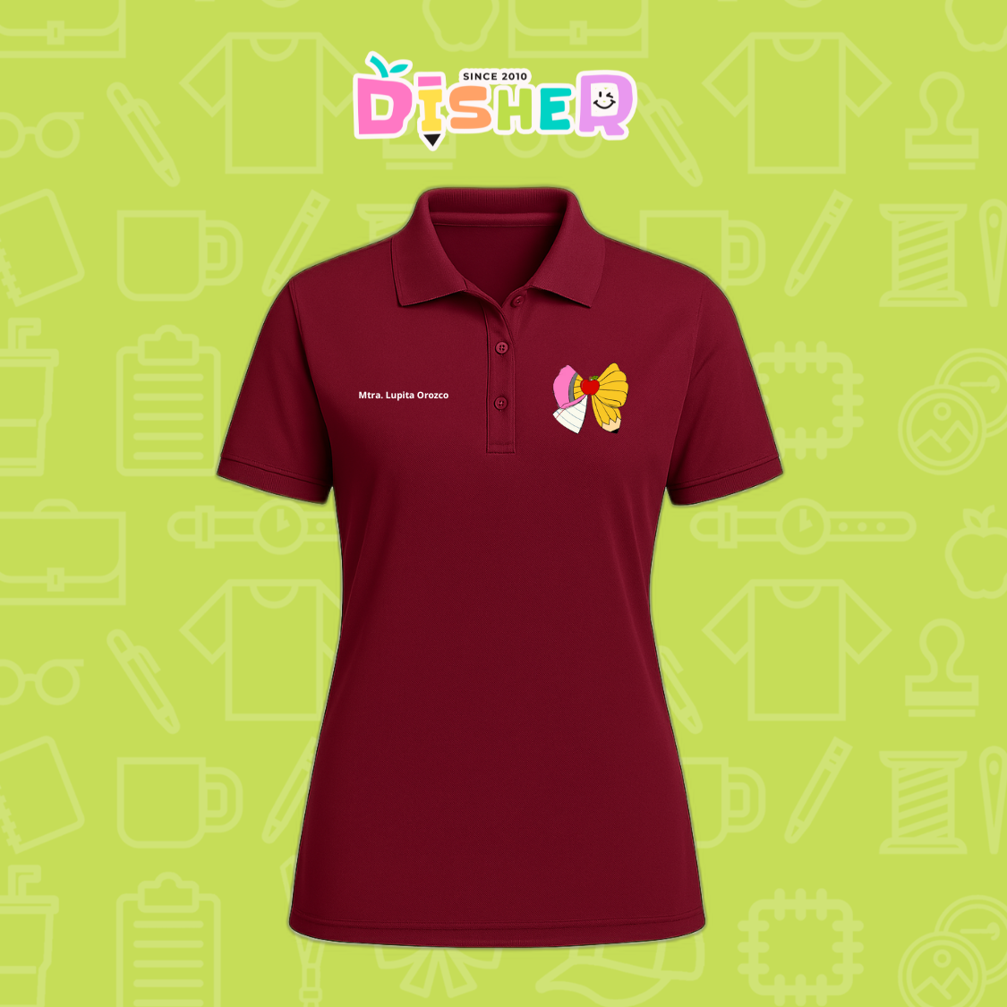 PBD-D-005 : Polo Bordada Dry Fit Dama I Moño lápiz hoja