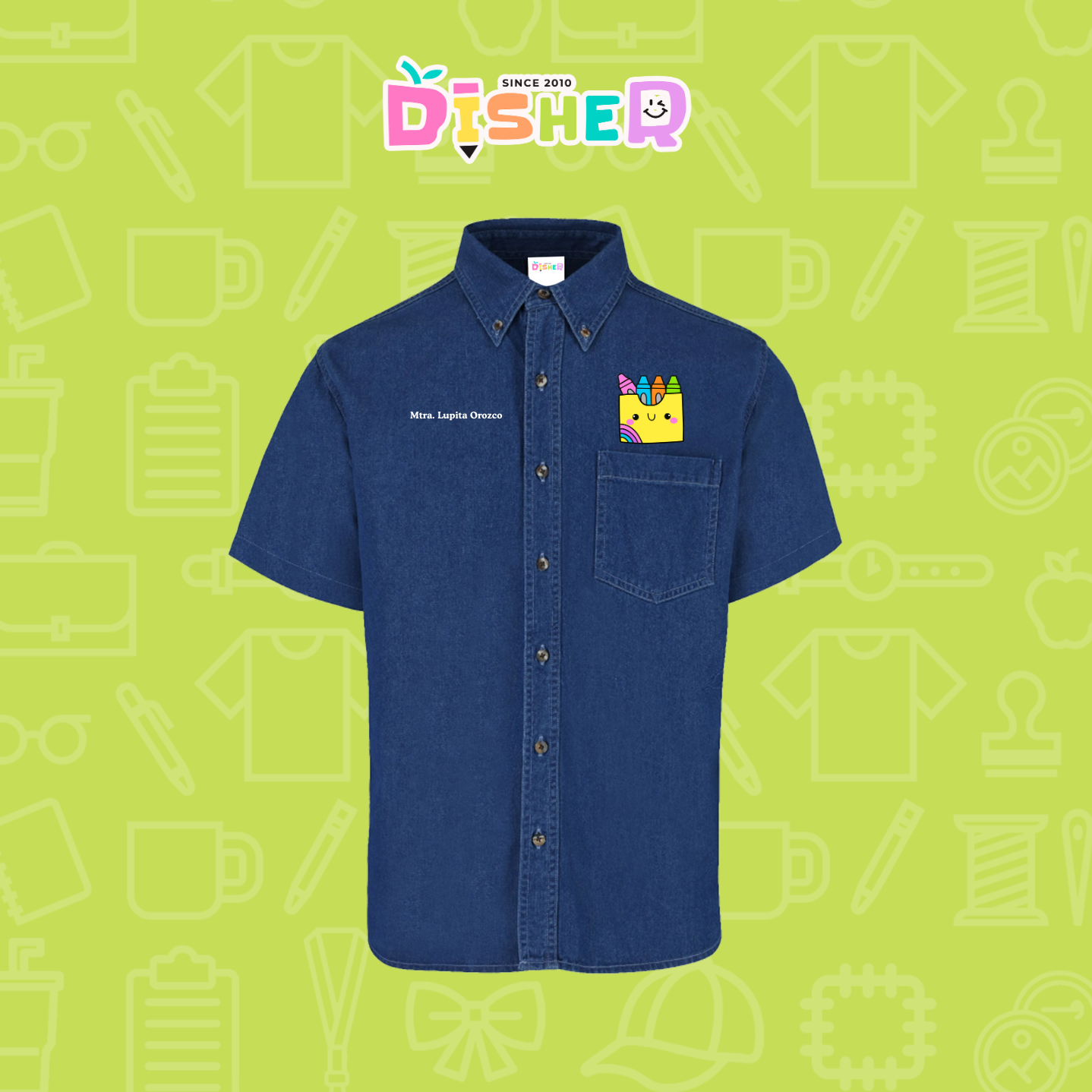 CBMC-C-016: Camisa Bordada Mezclilla Manga Corta Caballero I Cajita crayolas