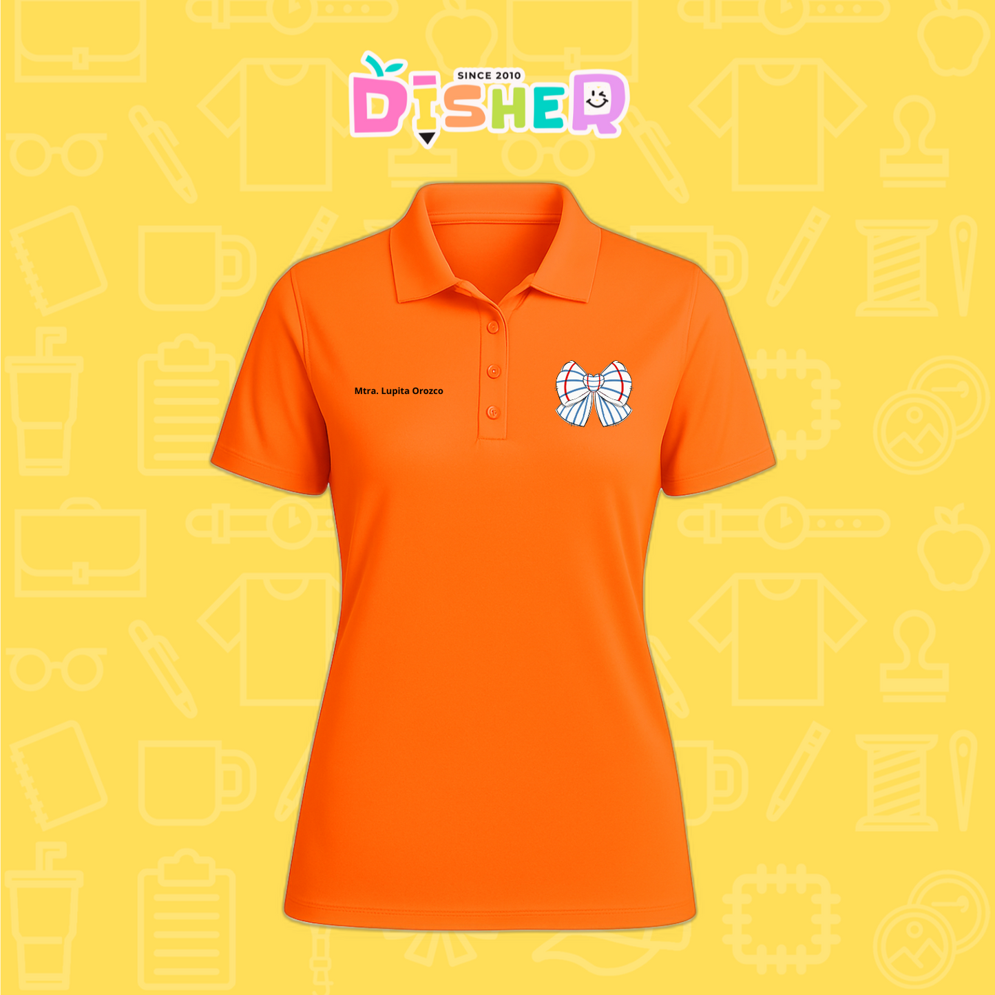 PBD-D-010 : Polo Bordada Dry Fit Dama I Moño rayas papel