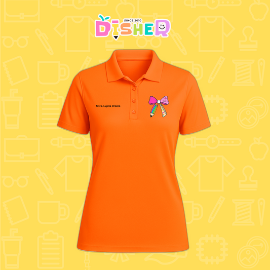 PBD-D-040: Polo Bordada Dry Fit Dama I Moño arcoíris