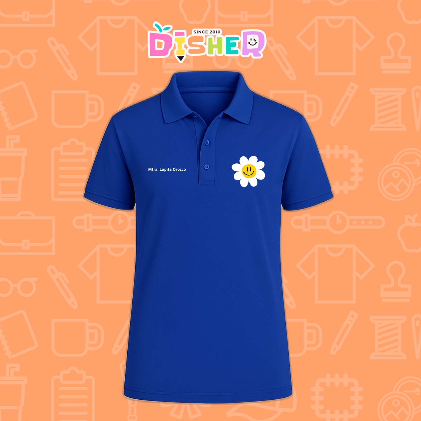 PBD-C-0023: Polo Bordada Dry Fit Caballero I Flor blanca