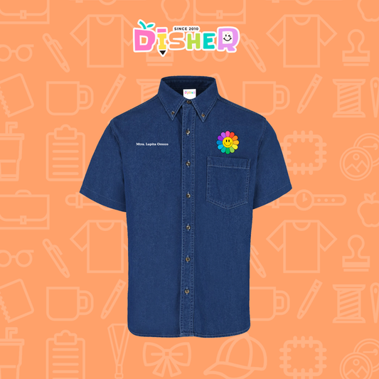 CBMC-C-018: Camisa Bordada Mezclilla Manga Corta Caballero I Flor de colores