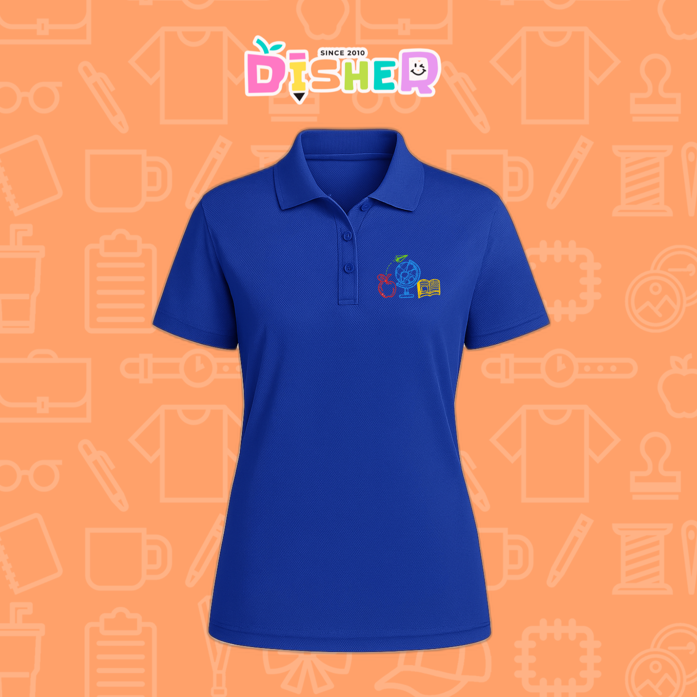 PBD-D-071: Polo Bordada Dry Fit Dama I Globo terráqueo trazos